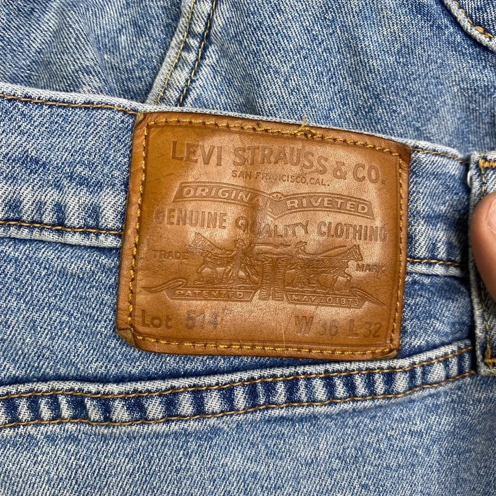 Levis Premium 514 Straight Fit Light Wash Blue Denim Jeans Mens 36x32